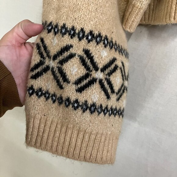 Wild Fable Women's XXL Beige Fair Isle Pullover Knit Cozy Soft Cropped Sweater - Picture 7 of 10